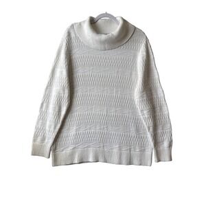NWT CJ Banks Plus Size 1X White Cowl Neck Sweater Textured Knit Pullover Winter